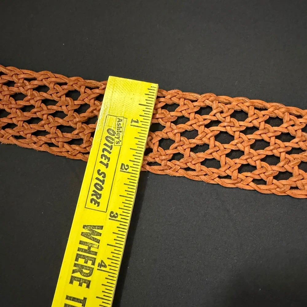 Boho-Chic Western 90s Y2K Cottagecore Vtg Fossil Braided Tan Leather Belt Small‎